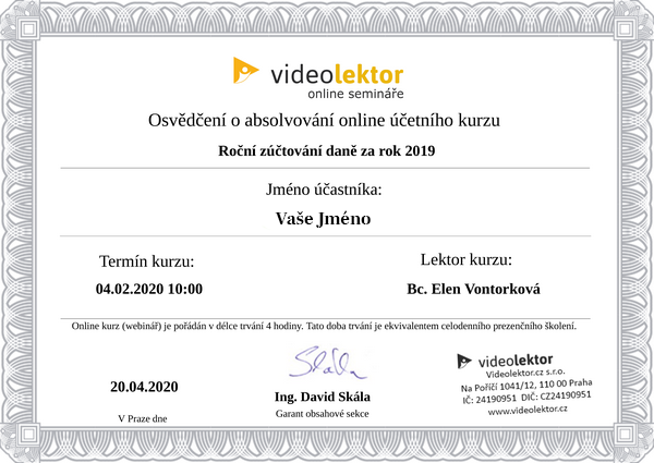 Osvědčení o absolvování webináře Videolektor